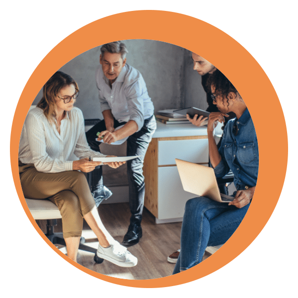 team discussing digital marketing plan plan b2b digital marketing strategy